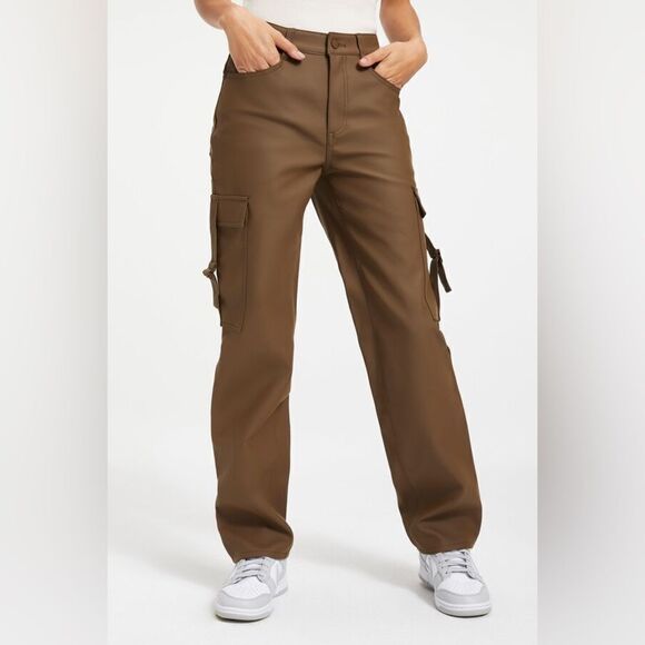 NWOT Anthropologie Good American Good '90s Faux Leather Trooper Pant - Picture 2 of 6